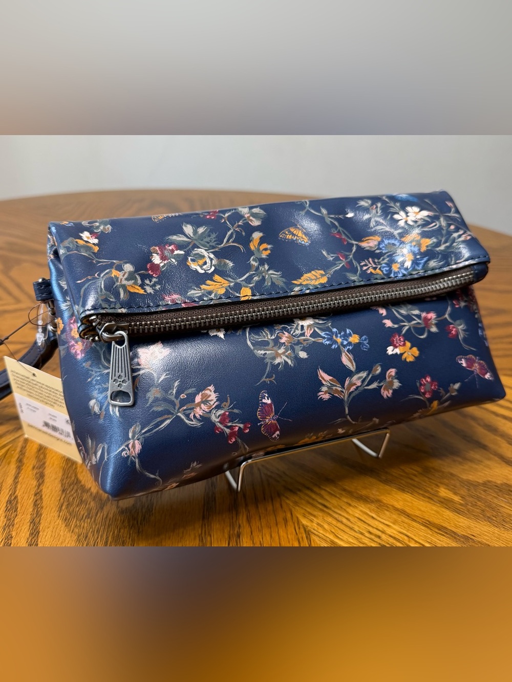 Patricia Nash Navy Floral Foldover Wristlet Pouch